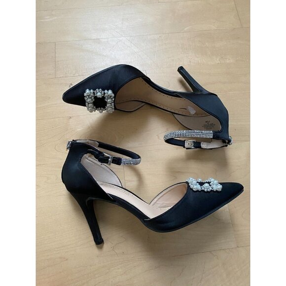 ADRIENNE Vittadini BNWOT "Nirvana" Ankle Strap Black Jeweled Heel Women Sz 7.5 - Picture 6 of 10